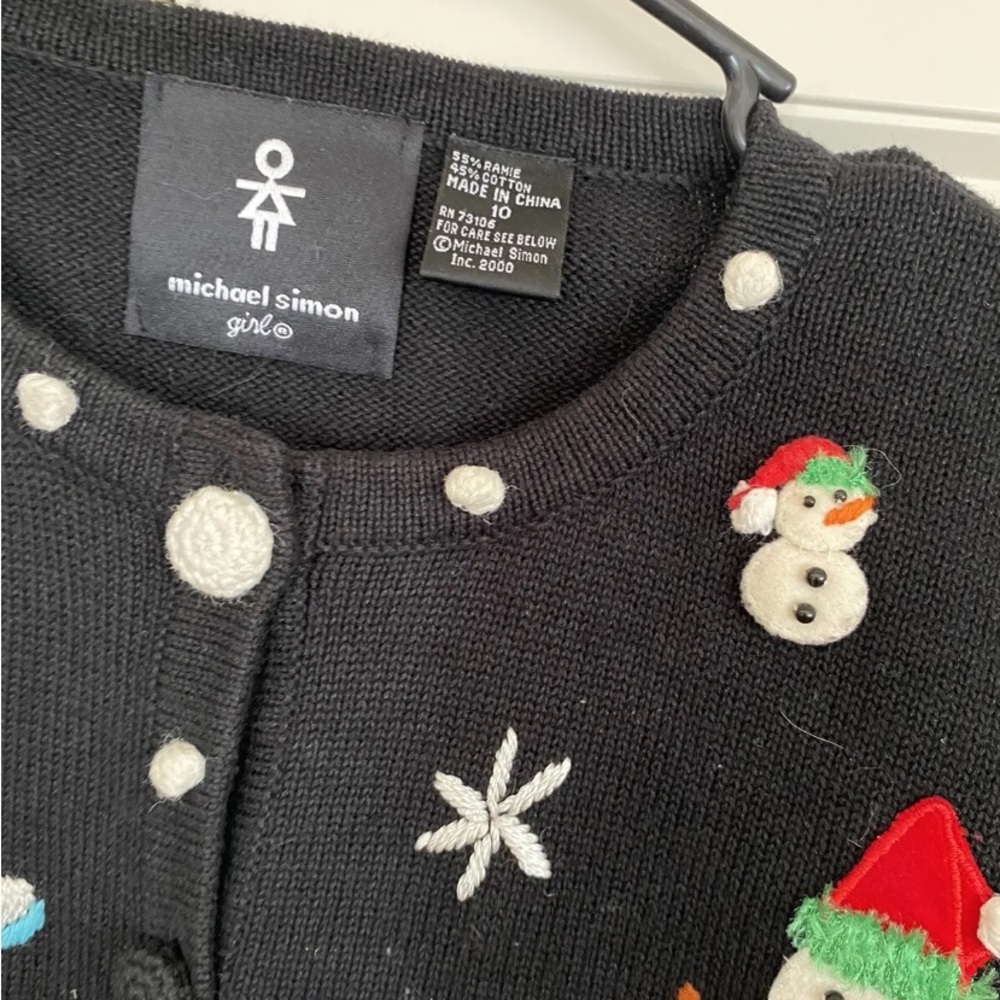 MICHAEL SIMON GIRL CHRISTMAS Holiday CARDIGAN SWEATER SNOWMAN~Size 10 - Picture 5 of 6